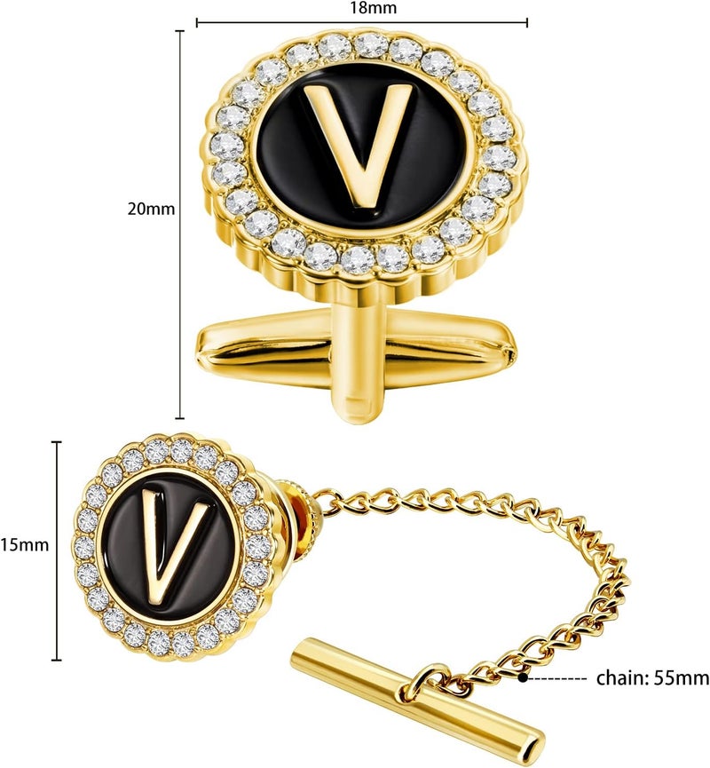 HAWSON Gold Cufflinks and Tie Tack for Men, Gold Cufflinks Crystal with Lapel Pins for Men's Women Set, Tie Tack with Chain on Tie Wedding Business Accessories - Image 5